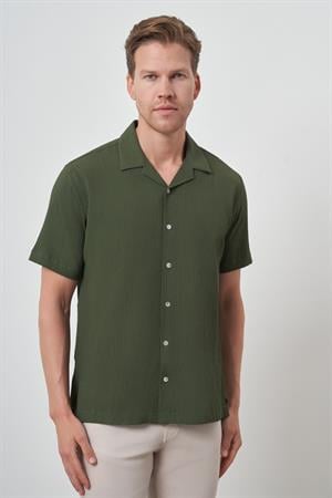 Morven Erkek Haki Apaş Yaka Kısa Kol Gömlek