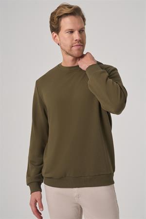 Morven Erkek Haki Basic Bisiklet Yaka Sweatshirt
