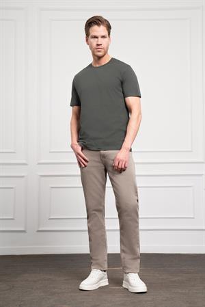 Morven Erkek Haki Basic Bisiklet Yaka Dynamic Fit Pamuk T-Shirt