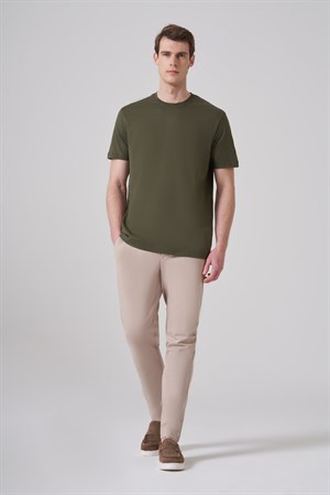 Morven Erkek Haki Basic Bisiklet Yaka Dynamic Fit Pamuk T-Shirt