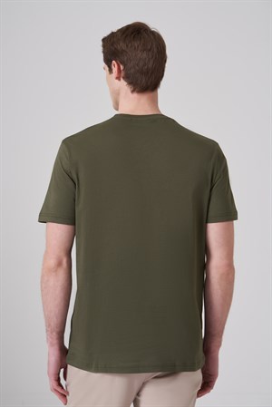 Morven Erkek Haki Basic Bisiklet Yaka Dynamic Fit Pamuk T-Shirt