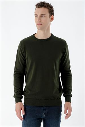 Morven Erkek Haki Basic Bisiklet Yaka Dynamic Fit Rahat Kesim Triko