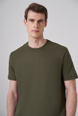 Morven Erkek Haki Basic Bisiklet Yaka Dynamic Fit Pamuk T-Shirt