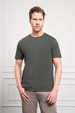 Morven Erkek Haki Basic Bisiklet Yaka Dynamic Fit Pamuk T-Shirt