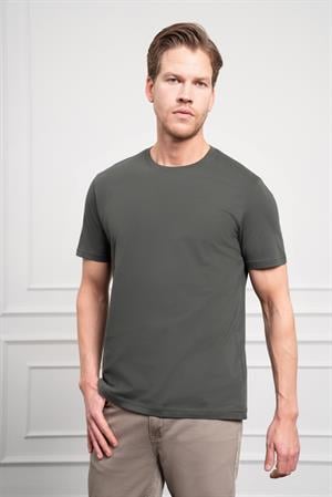 Morven Erkek Haki Basic Bisiklet Yaka Dynamic Fit Pamuk T-Shirt