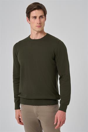 Morven Erkek Haki Basic Bisiklet Yaka Dynamic Fit Rahat Kesim Triko