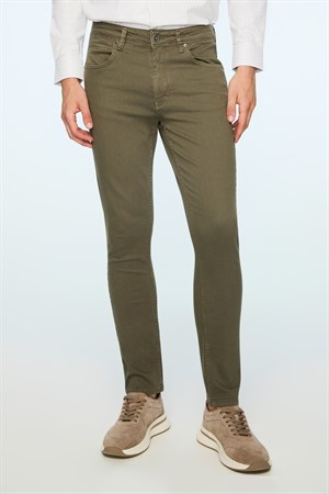 Morven Erkek Haki Denim 5 Cep Slim Fit Jean Kot Pantolon
