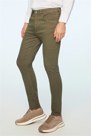 Morven Erkek Haki Denim 5 Cep Slim Fit Jean Kot Pantolon