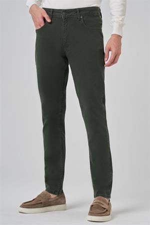 Morven Erkek Haki Denim 5 Cep Slim Fit Jean Kot Pantolon