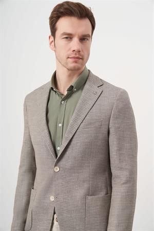 Morven Erkek Haki Dokuma Slim Fit Torba Cep Mono Yaka Spor Ceket