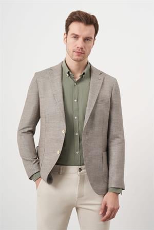 Morven Erkek Haki Dokuma Slim Fit Torba Cep Mono Yaka Spor Ceket