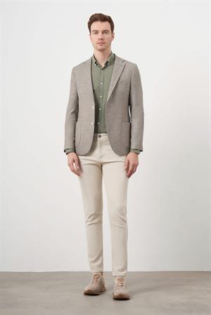 Morven Erkek Haki Dokuma Slim Fit Torba Cep Mono Yaka Spor Ceket