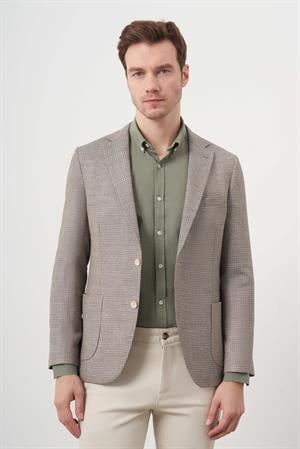 Morven Erkek Haki Dokuma Slim Fit Torba Cep Mono Yaka Spor Ceket