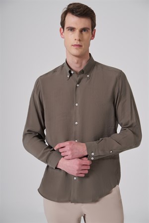 Morven Erkek Haki Dynamic Fit Düğmeli Yaka Gömlek Modal