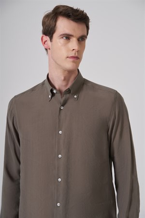 Morven Erkek Haki Dynamic Fit Düğmeli Yaka Gömlek Modal