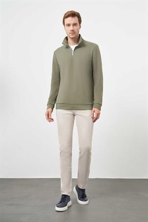 Morven Erkek Haki Fermuarlı Bato Yaka Sweat-Shirt