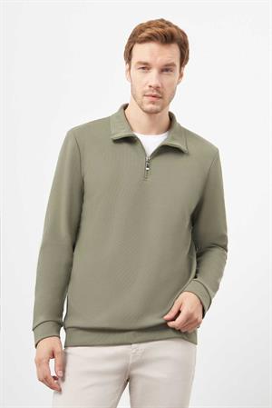 Morven Erkek Haki Fermuarlı Bato Yaka Sweat-Shirt