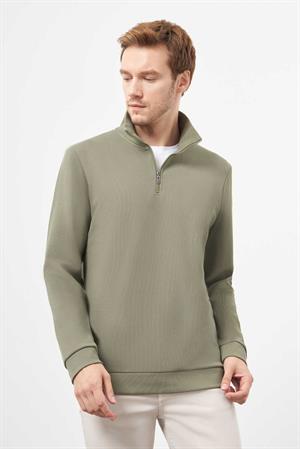 Morven Erkek Haki Fermuarlı Bato Yaka Sweat-Shirt