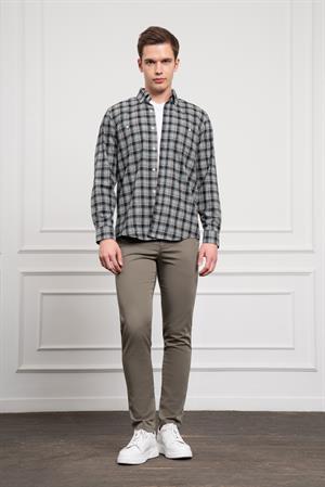 Morven Erkek Haki Kışlık Düğmeli Yaka Regular Fit Gömlek