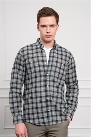 Morven Erkek Haki Kışlık Düğmeli Yaka Regular Fit Gömlek