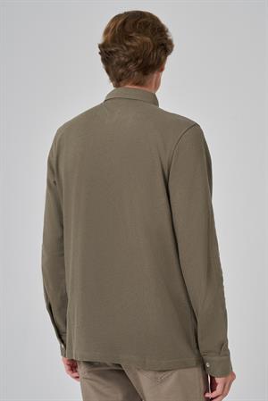 Morven Erkek Haki Pamuk Trend Ağaç Kabuğu Desen Dinamik Fit İtalyan Yaka Gömlek