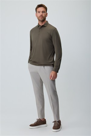 Morven Erkek Haki Polo Yaka Rayon Sweatshirt