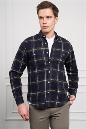 Morven Erkek Haki Regular Fit Desenli Oduncu Gömlek