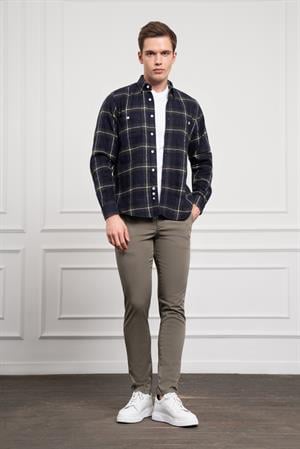 Morven Erkek Haki Regular Fit Desenli Oduncu Gömlek