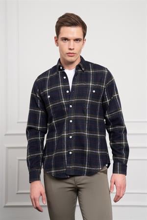 Morven Erkek Haki Regular Fit Desenli Oduncu Gömlek