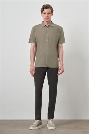 Morven Erkek Haki Trend Apaçi Yaka Kısa Kollu Gömlek