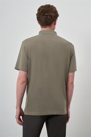 Morven Erkek Haki Trend Apaçi Yaka Kısa Kollu Gömlek