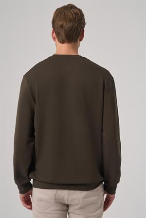 Morven Erkek Haki Trend Baskılı Bisiklet Yaka Sweatshirt