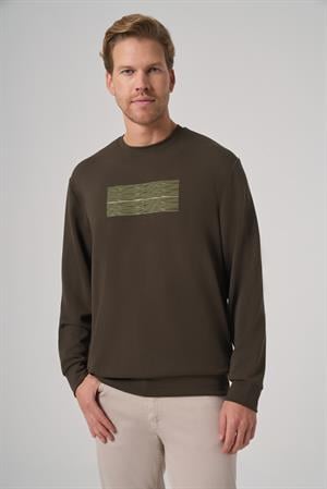 Morven Erkek Haki Trend Baskılı Bisiklet Yaka Sweatshirt