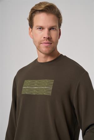 Morven Erkek Haki Trend Baskılı Bisiklet Yaka Sweatshirt