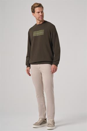 Morven Erkek Haki Trend Baskılı Bisiklet Yaka Sweatshirt