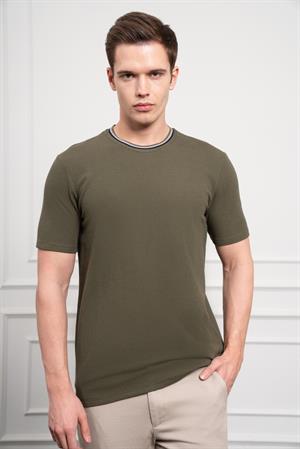 Morven Erkek Haki Trend Bisiklet Yaka Dinamik Fit T-Shirt
