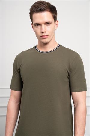 Morven Erkek Haki Trend Bisiklet Yaka Dinamik Fit T-Shirt