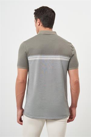 Morven Erkek Haki Trend Çizgili Polo Yaka Dynamic Fit T-Shirt