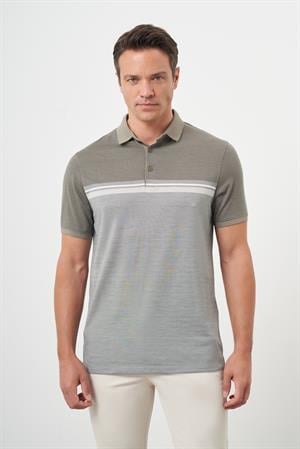 Morven Erkek Haki Trend Çizgili Polo Yaka Dynamic Fit T-Shirt