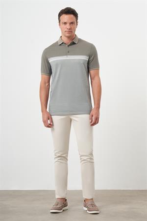 Morven Erkek Haki Trend Çizgili Polo Yaka Dynamic Fit T-Shirt
