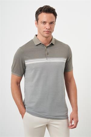 Morven Erkek Haki Trend Çizgili Polo Yaka Dynamic Fit T-Shirt