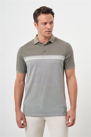 Morven Erkek Haki Trend Çizgili Polo Yaka Dynamic Fit T-Shirt