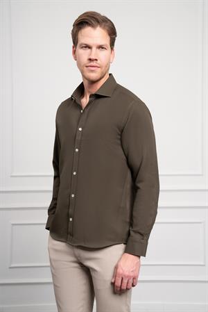 Morven Erkek Haki Trend İtalyan Yaka  Slim Fit Dar Kesim Gömlek