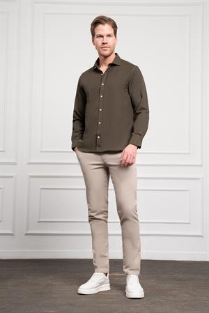 Morven Erkek Haki Trend İtalyan Yaka  Slim Fit Dar Kesim Gömlek