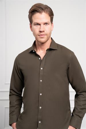 Morven Erkek Haki Trend İtalyan Yaka  Slim Fit Dar Kesim Gömlek