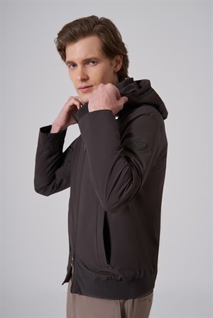 Morven Erkek Haki Trend Polyester Kapüşonlu Bomber Mont