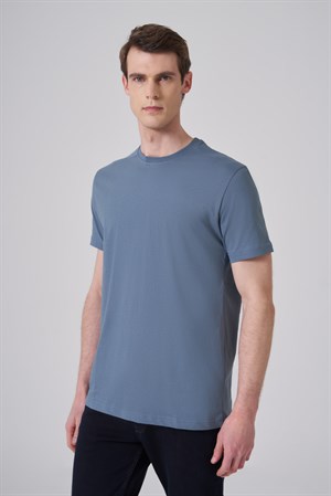 Morven Erkek İndigo Basic Bisiklet Yaka Dynamic Fit Pamuk T-Shirt