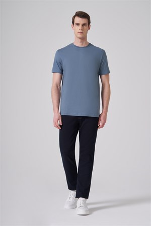 Morven Erkek İndigo Basic Bisiklet Yaka Dynamic Fit Pamuk T-Shirt