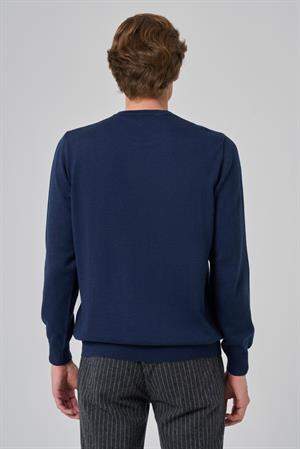 Morven Erkek İndigo Basic Bisiklet Yaka Dynamic Fit Rahat Kesim Triko