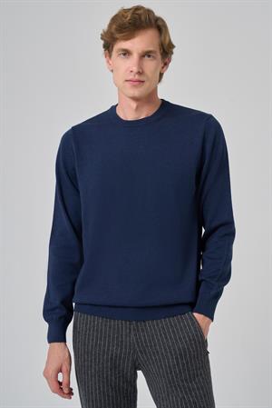 Morven Erkek İndigo Basic Bisiklet Yaka Dynamic Fit Rahat Kesim Triko